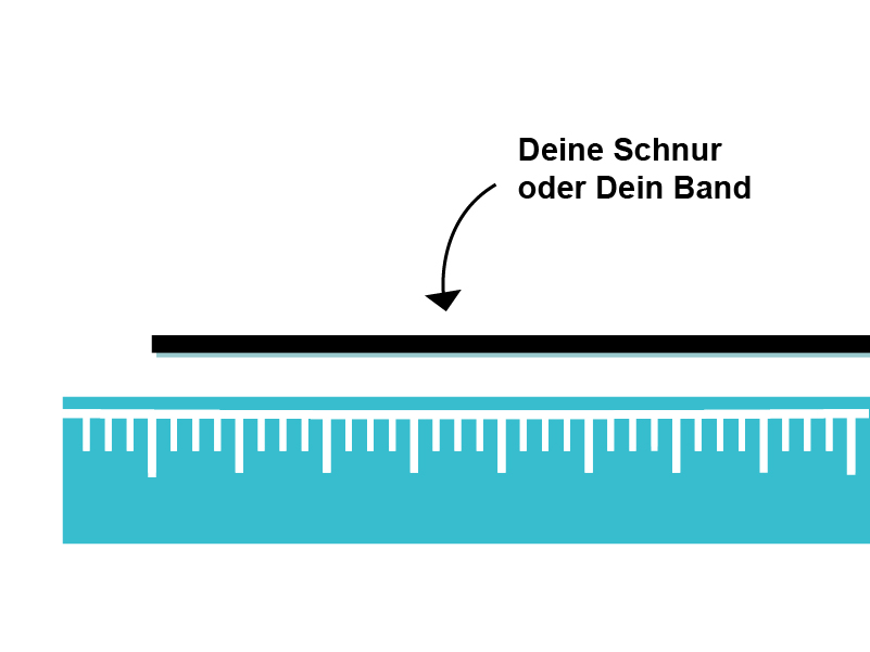 Die Schnur oder das Band an einem Lineal oder Maßband abgemessen 